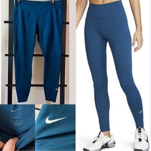 Nike Dri-Fit One Teal Leggings Women’s L Tight Fit Midrise Full Length